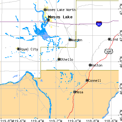 Zip code 99344 close-up map