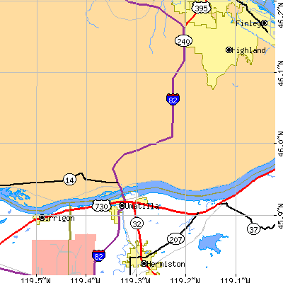 Zip code 99346 close-up map