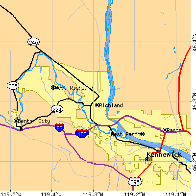 Zip code 99352 close-up map