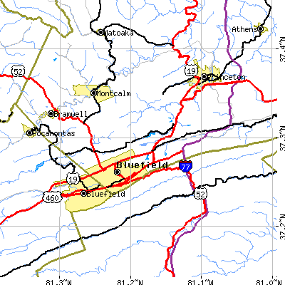 Zip code 24701 close-up map