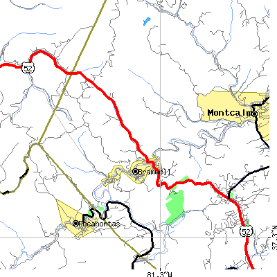 Zip code 24715 close-up map