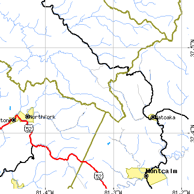 Zip code 24736 close-up map