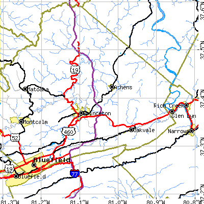 Zip code 24740 close-up map