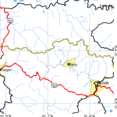 Zip code 24828 close-up map