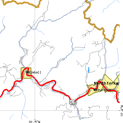 Zip code 24853 close-up map