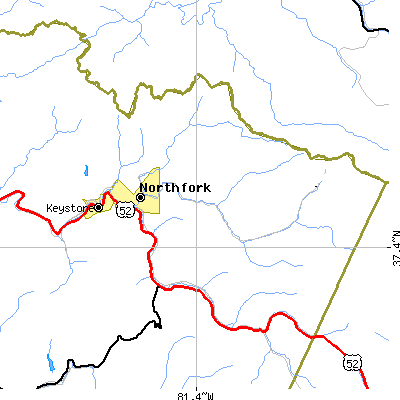 Zip code 24868 close-up map