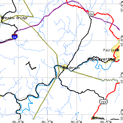 Zip code 24910 close-up map