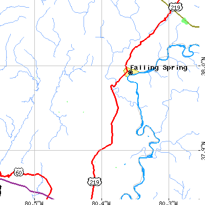 Zip code 24938 close-up map