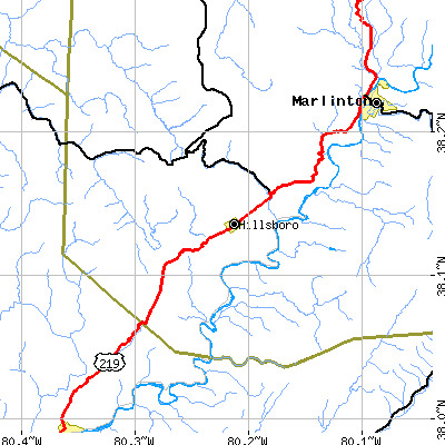 Zip code 24946 close-up map