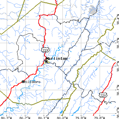 Zip code 24954 close-up map