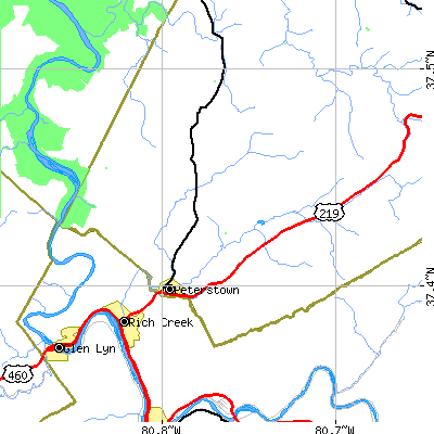 Zip code 24963 close-up map