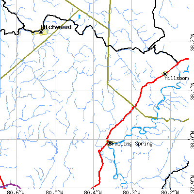 Zip code 24966 close-up map