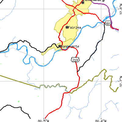 Zip code 24970 close-up map