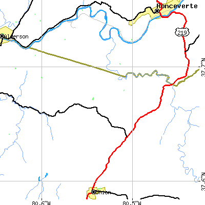 Zip code 24976 close-up map