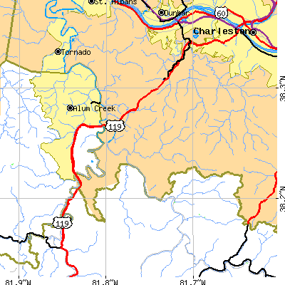 Zip code 25003 close-up map