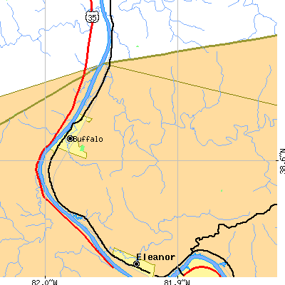 Zip code 25033 close-up map