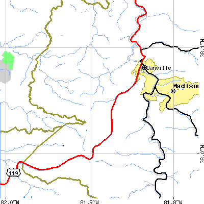 Zip code 25053 close-up map
