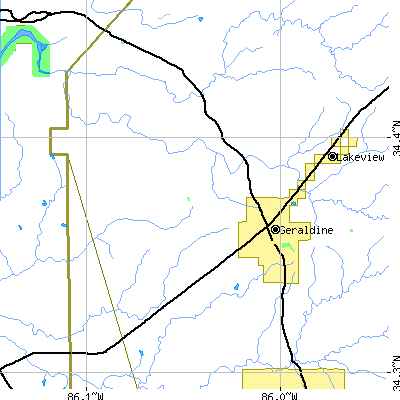 Zip code 35974 close-up map