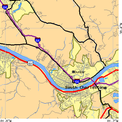 Zip code 25064 close-up map