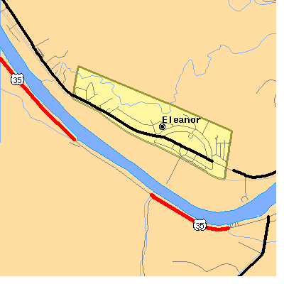 Zip code 25070 close-up map