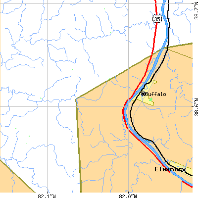 Zip code 25082 close-up map