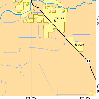 Zip code 95307 close-up map