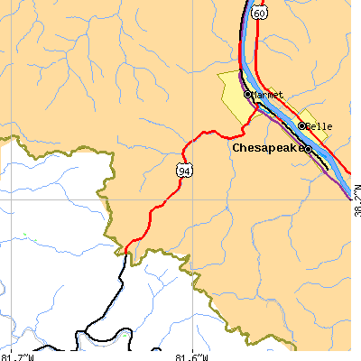 Zip code 25107 close-up map