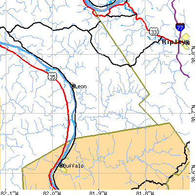 Zip code 25123 close-up map