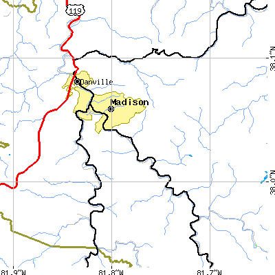 Zip code 25130 close-up map