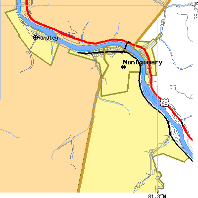 Zip code 25136 close-up map