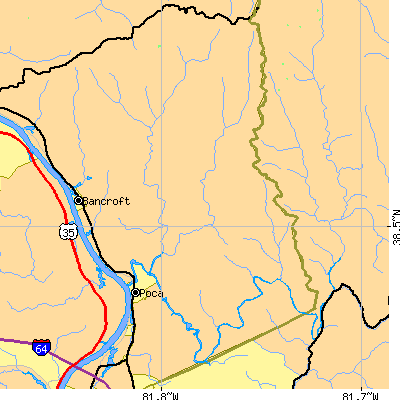 Zip code 25159 close-up map