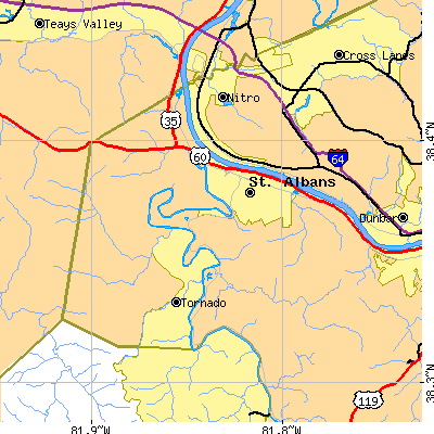 Zip code 25177 close-up map