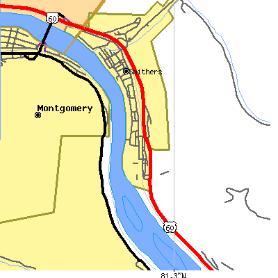Zip code 25186 close-up map