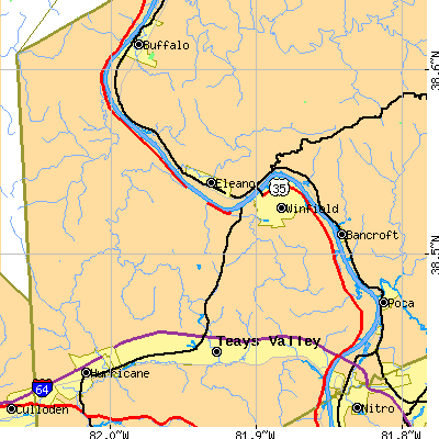 Zip code 25213 close-up map