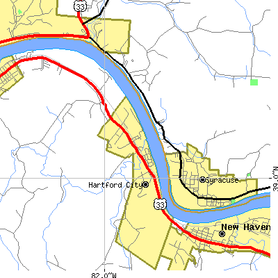 Zip code 25247 close-up map
