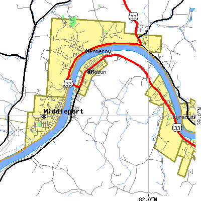 Zip code 25260 close-up map