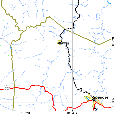 Zip code 25270 close-up map