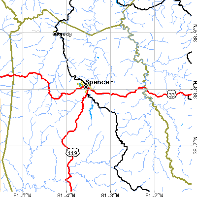 Zip code 25276 close-up map