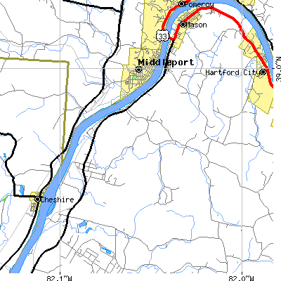 Zip code 25287 close-up map