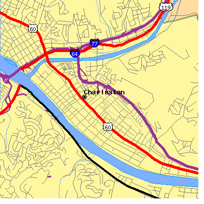 Zip code 25301 close-up map