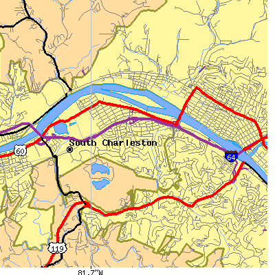 Zip code 25303 close-up map