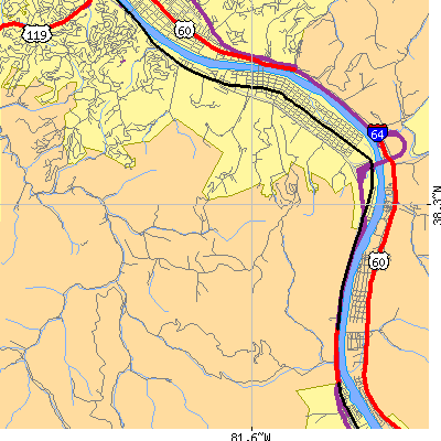 Zip code 25304 close-up map
