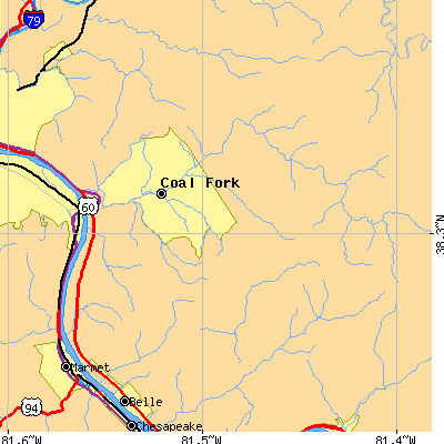 Zip code 25306 close-up map