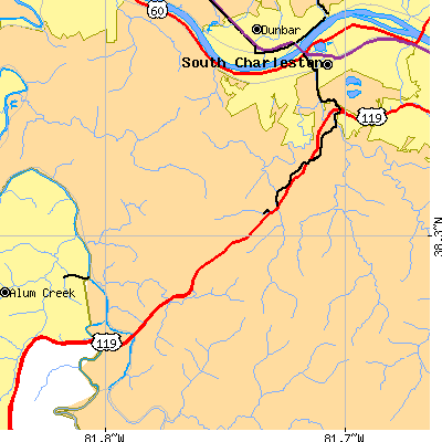 Zip code 25309 close-up map