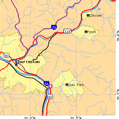 Zip code 25311 close-up map