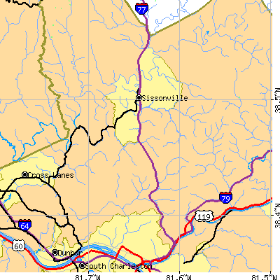 Zip code 25312 close-up map