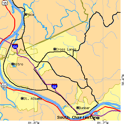 Zip code 25313 close-up map