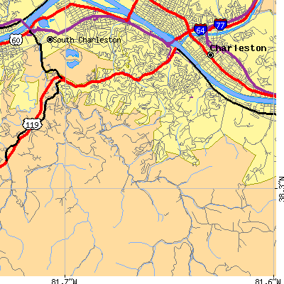 Zip code 25314 close-up map