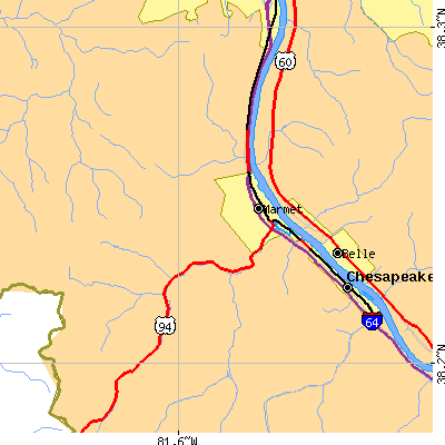 Zip code 25315 close-up map
