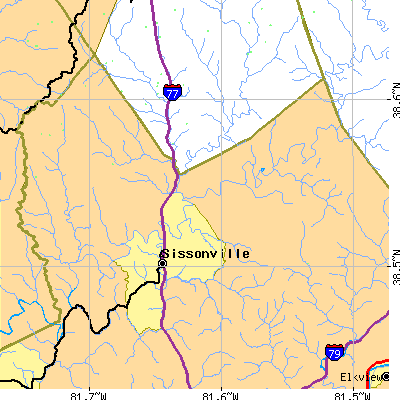 Zip code 25320 close-up map